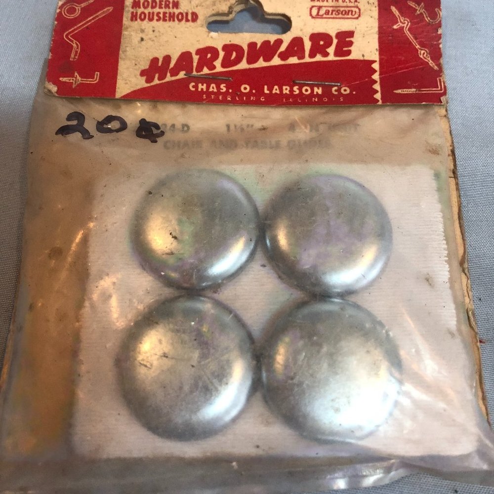 NOS Larson Set of 4 Hardware Chair & Table Glides 1 1/8" Silver Tone #F59